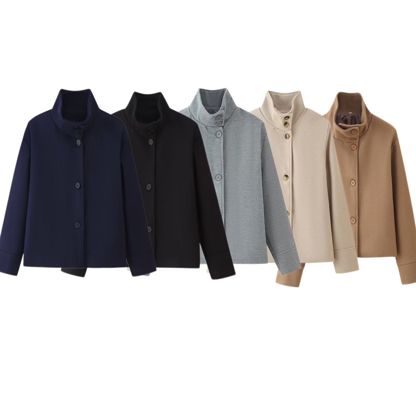 Womens Stand Collar Button Woolen Jacket