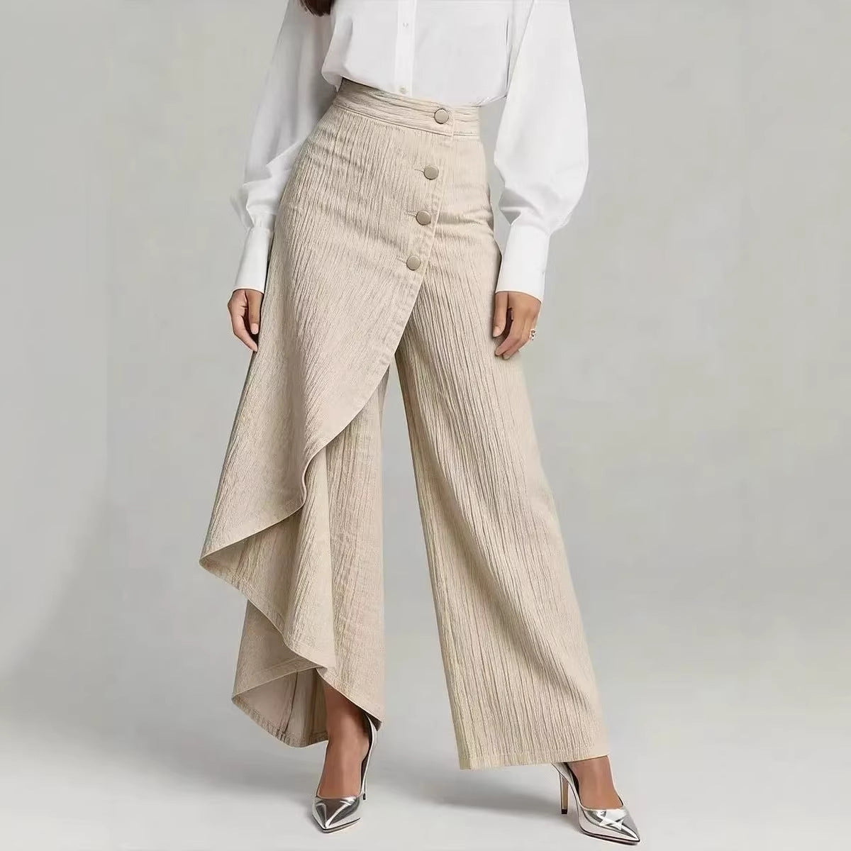 Printed Buttoned Wide Leg Pants