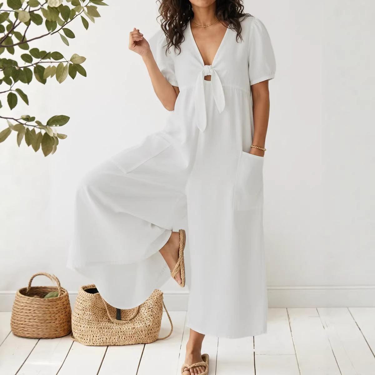 Women's Denim V-Neck Jumpsuit
