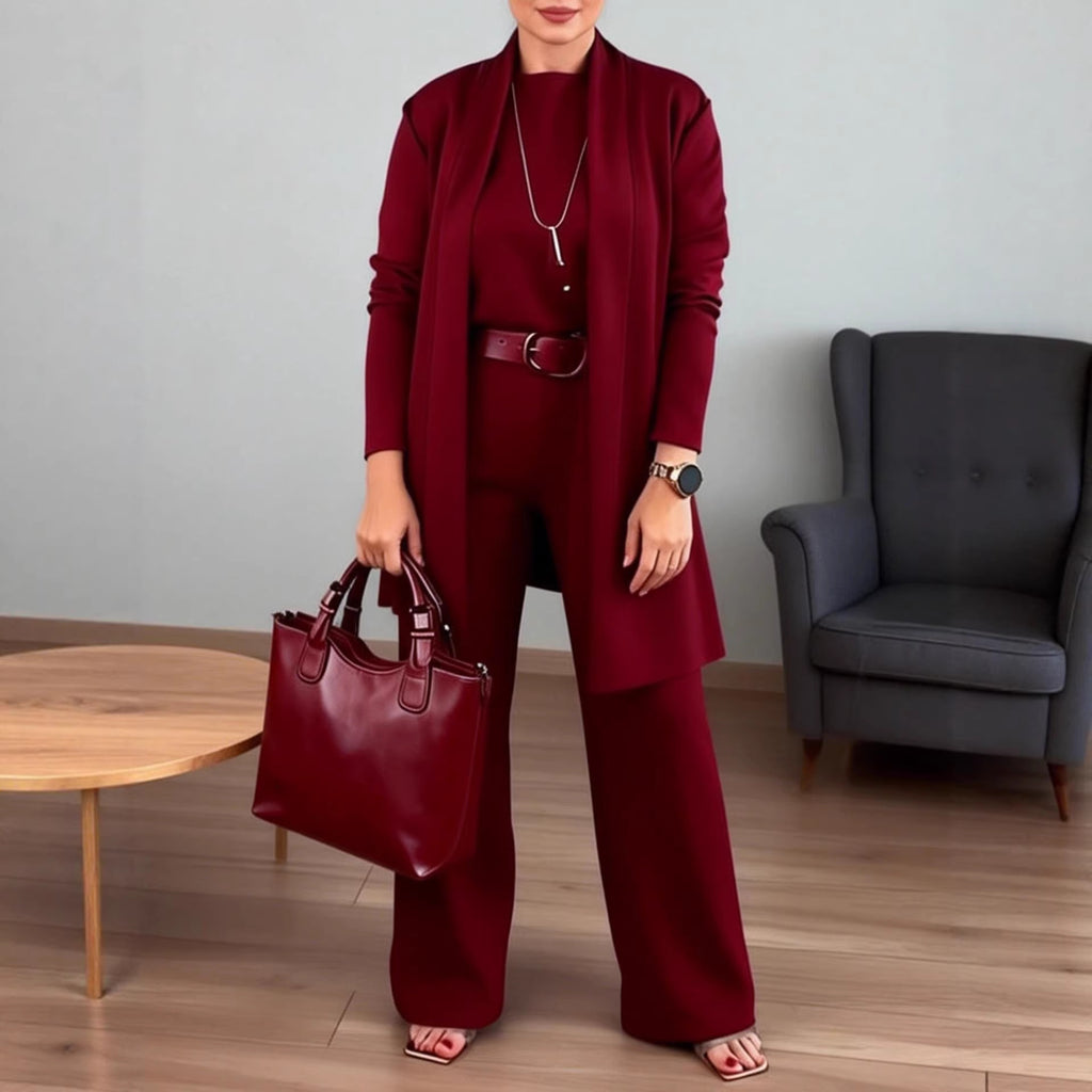 Women Knit Three Piece Cardigan and Pants Outfit