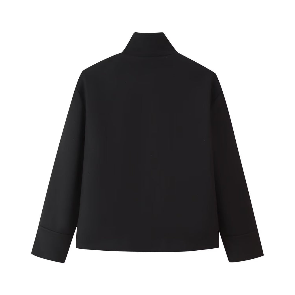 Womens Stand Collar Button Woolen Jacket