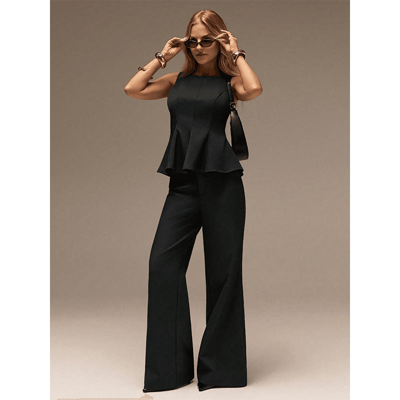 Women's Sleeveless Square Neck Top and Wide-Leg Pants