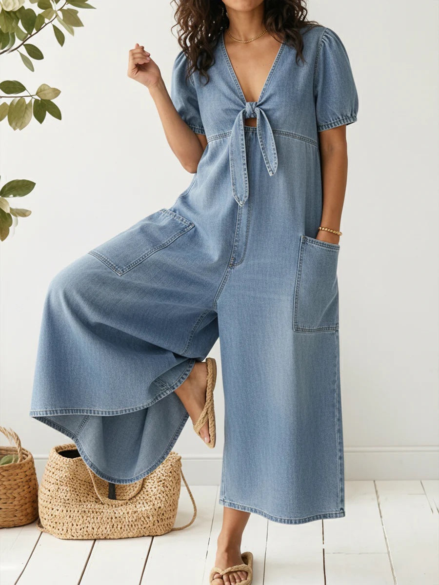 Women's Denim V-Neck Jumpsuit