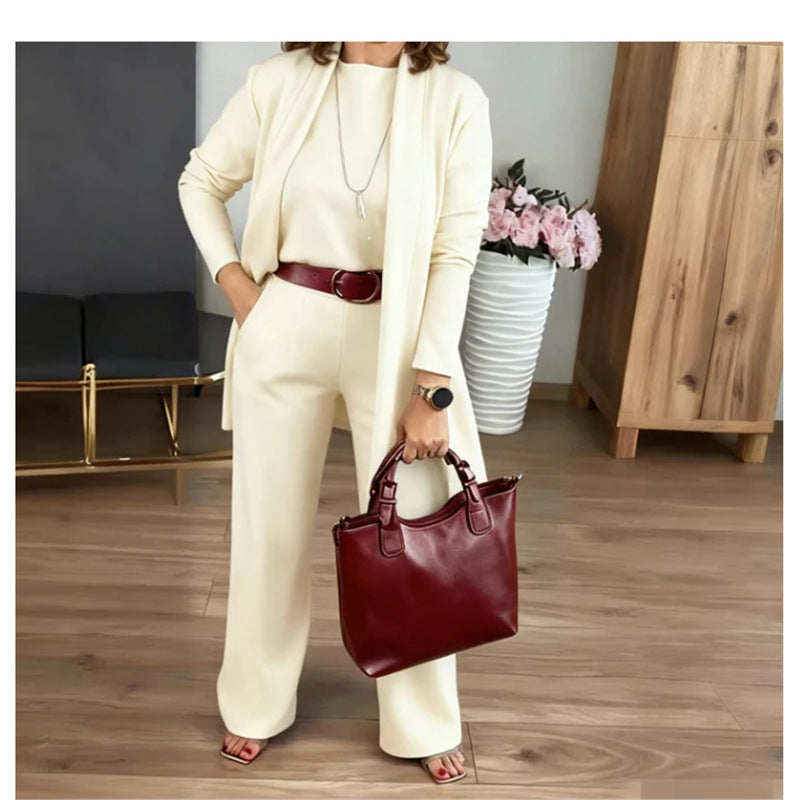 Women Knit Three Piece Cardigan and Pants Outfit