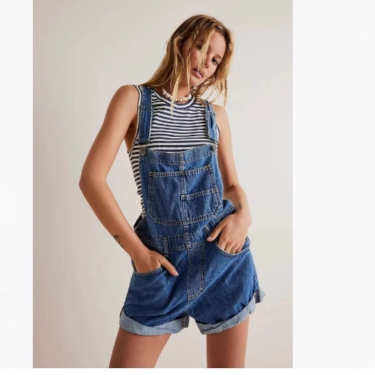 Women's Denim Suspender Shorts