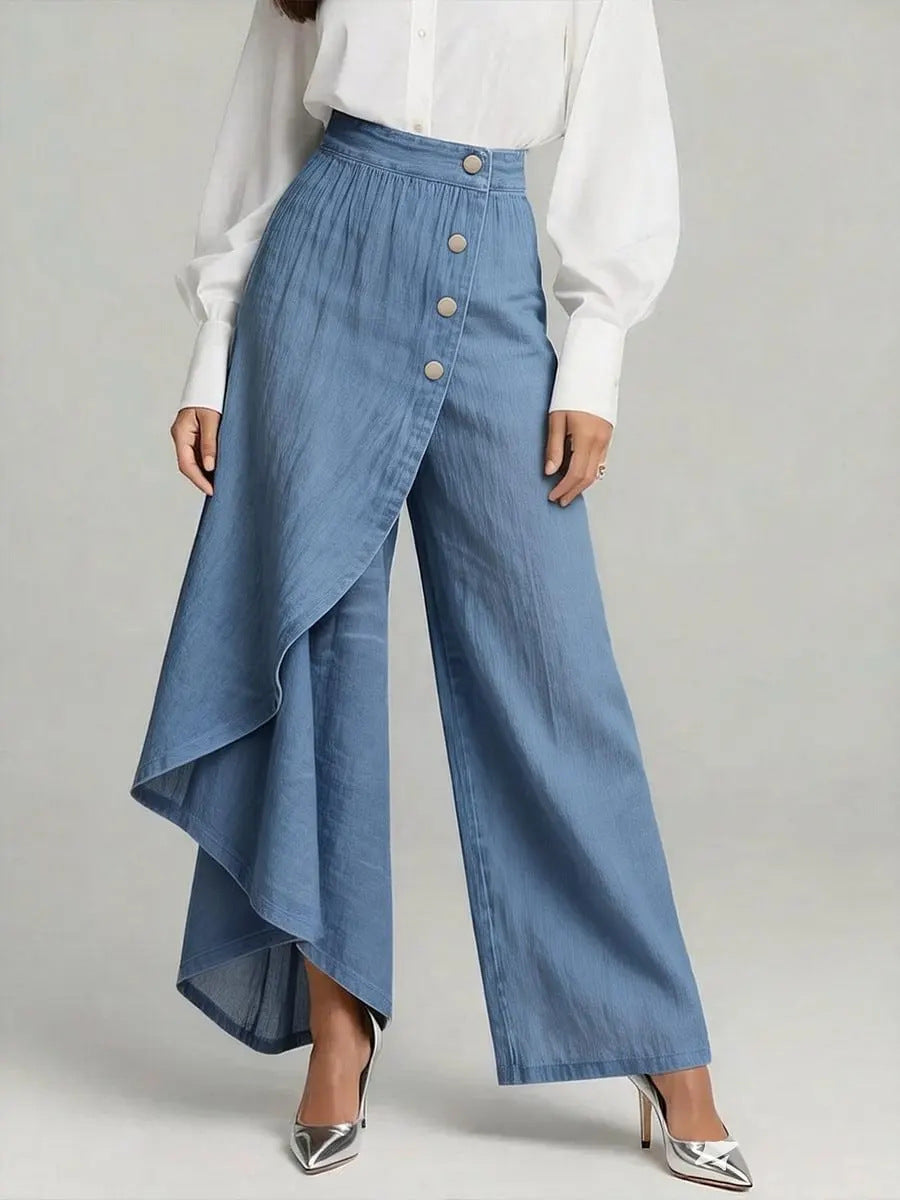 Printed Buttoned Wide Leg Pants