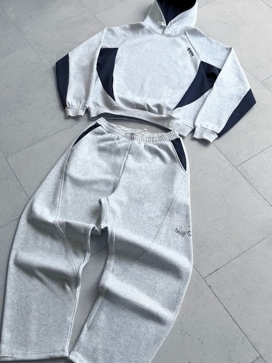 Hooded Color Block Sweatshirt Set