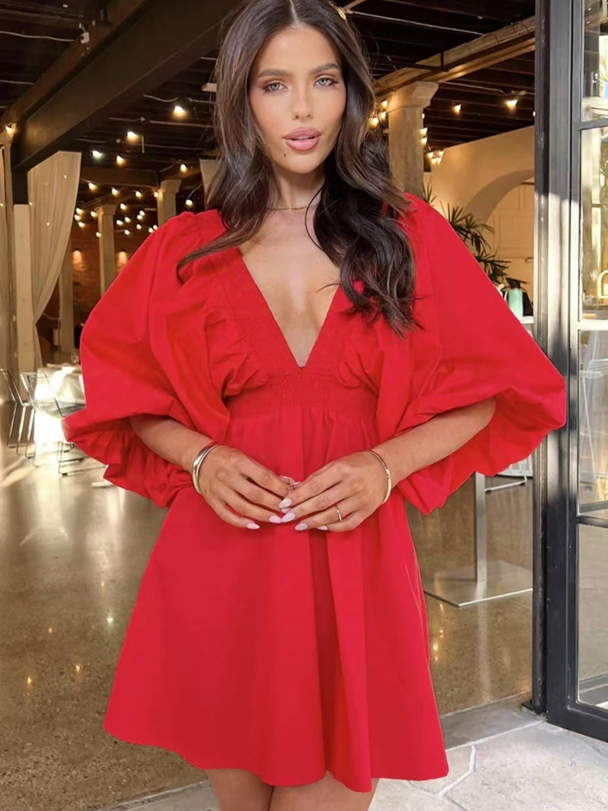 French Summer Cotton Bubble Sleeve Dress