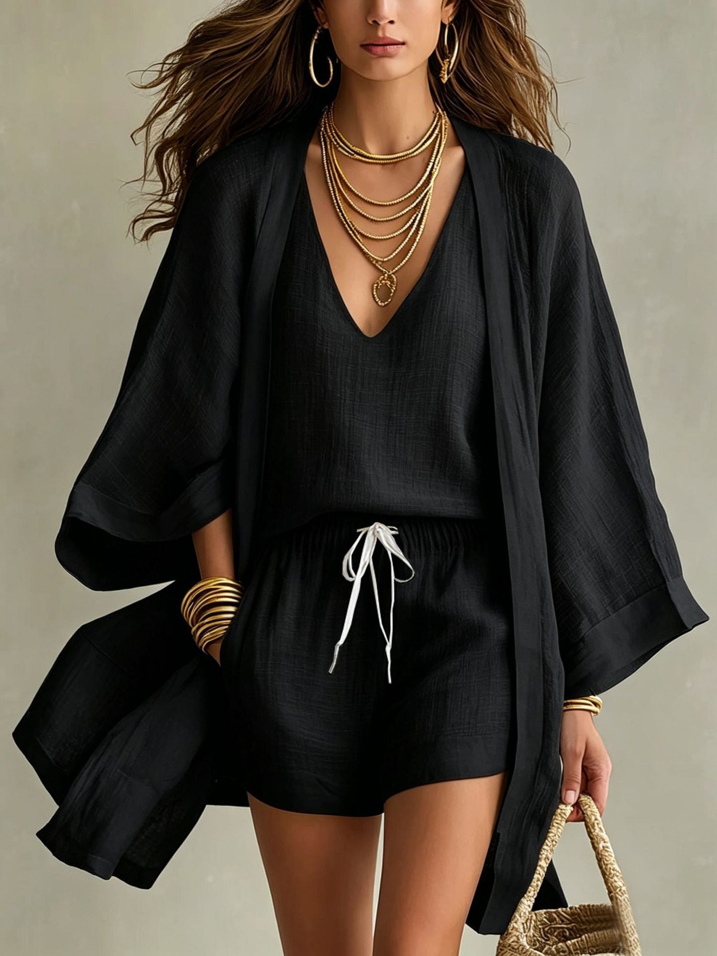 Sleeveless Cardigan Shorts Set