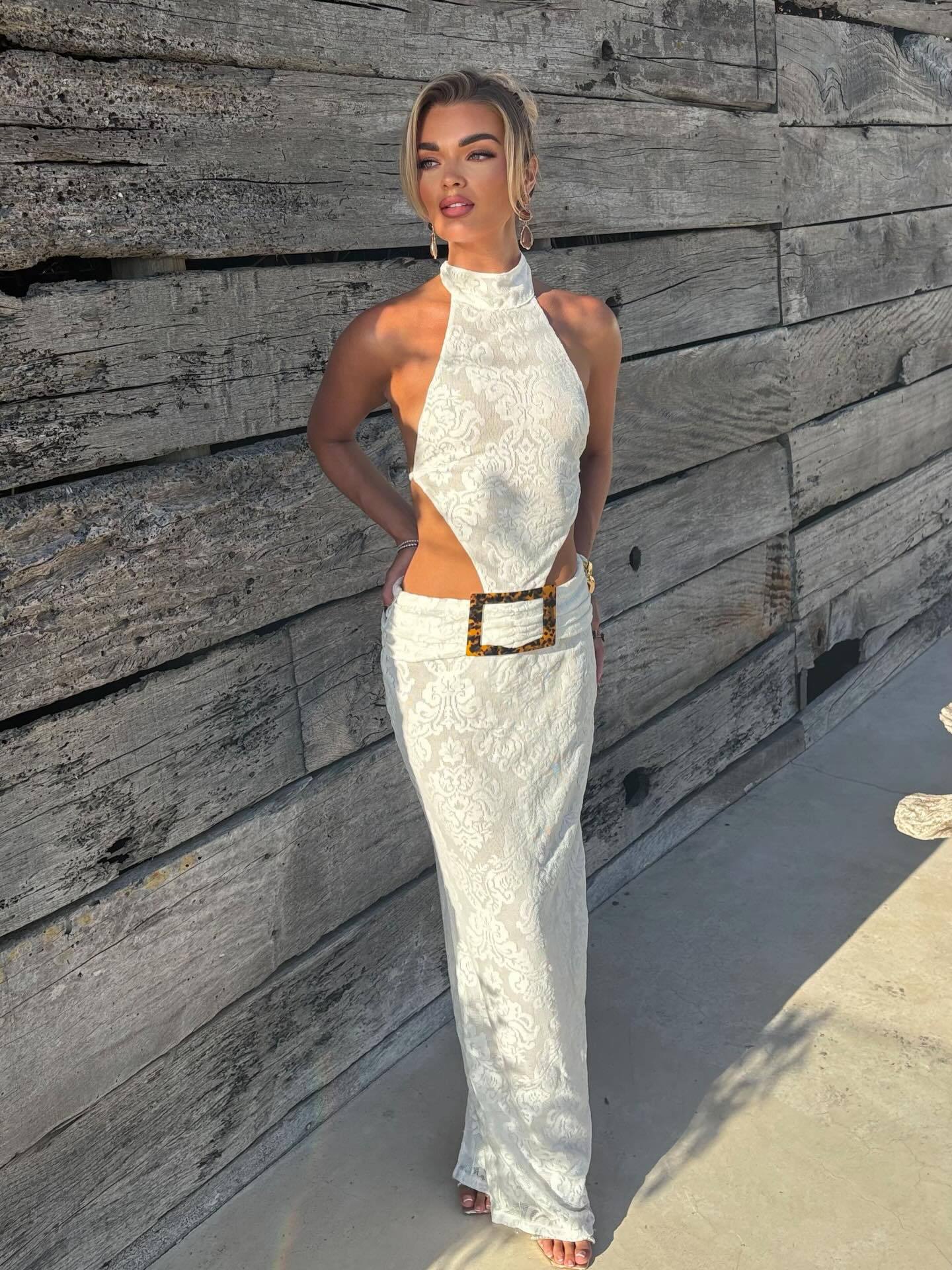 Sexy Jacquard Halter Backless Dress
