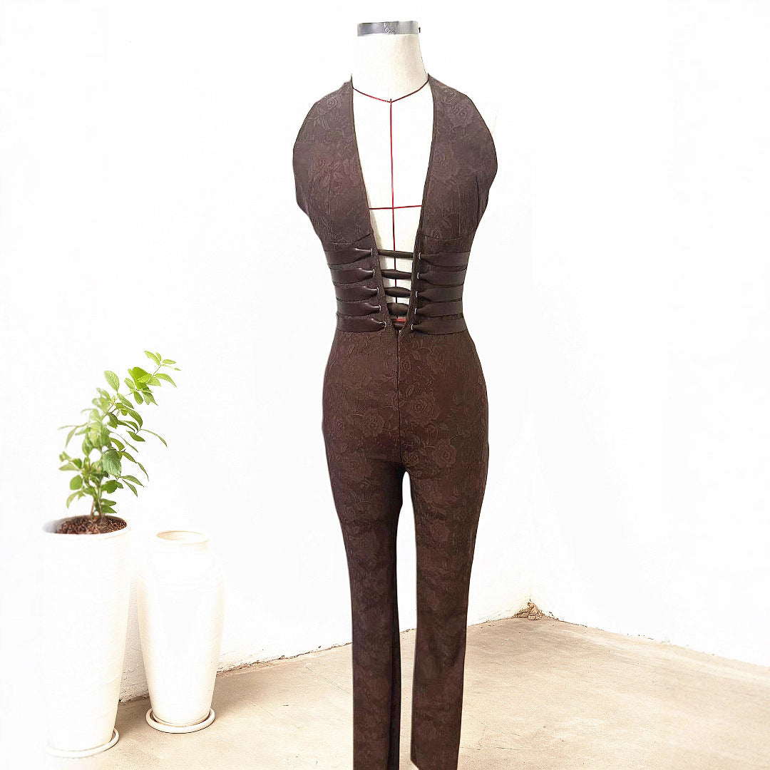 Lace Halter Neck Wide-Leg Jumpsuit