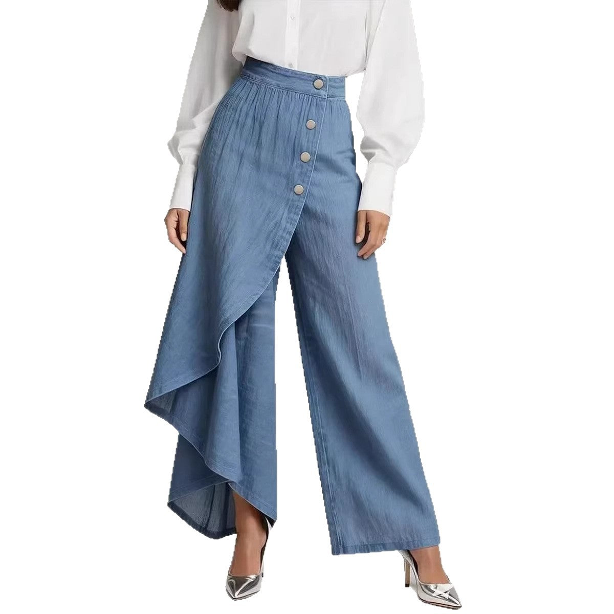 Printed Buttoned Wide Leg Pants