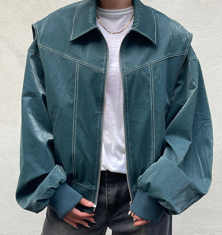 Retro Loose Fit Lapel Zipper Jacket