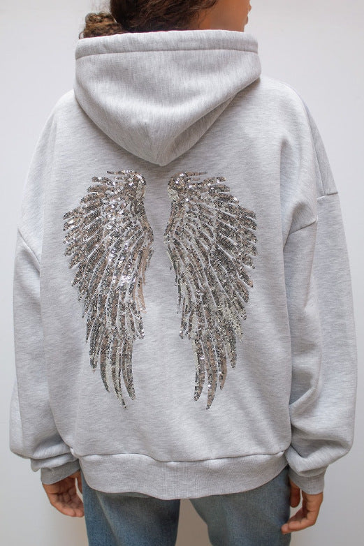 Sweet & Spicy Style Wings Sequin Casual Hoodie and Trousers