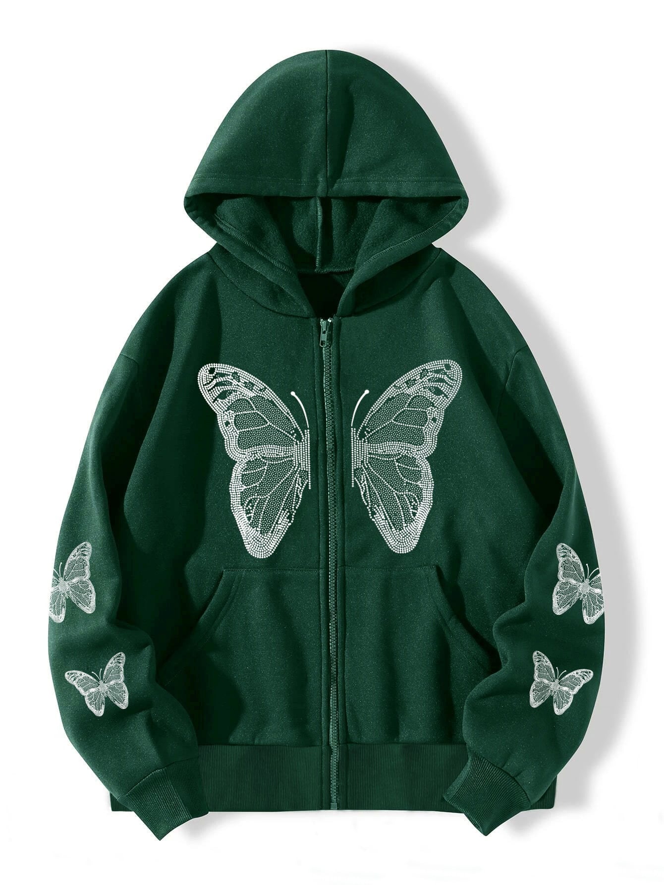 Butterfly Print Fleece Hooded Sweatshirt