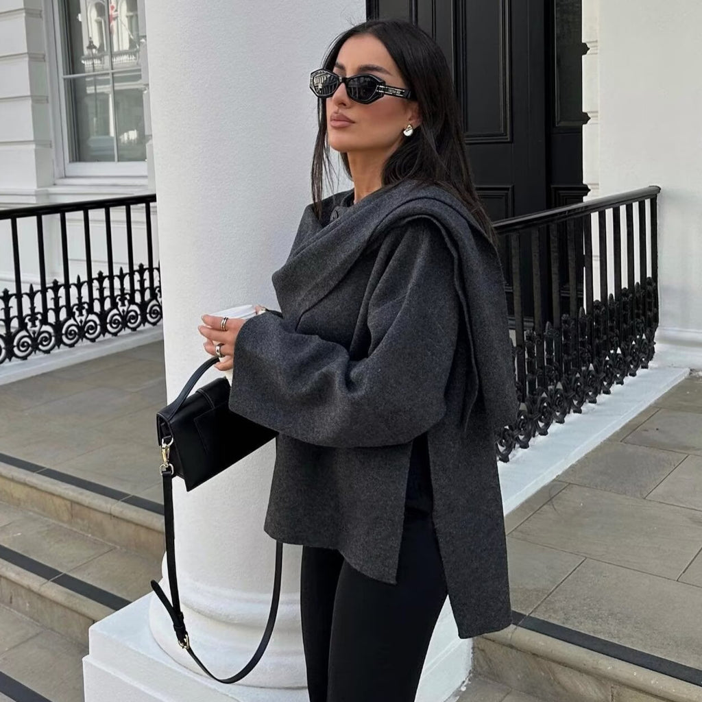 Asymmetrical Scarf Collar Knitted Jacket
