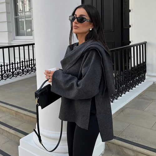 Asymmetrical Scarf Collar Knitted Jacket