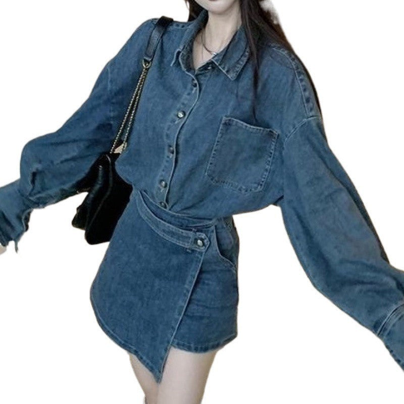Women's Denim Shirt and Culottes Set