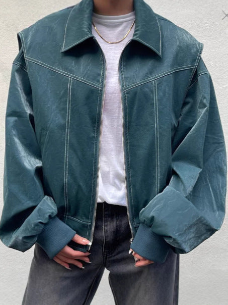 Retro Loose Fit Lapel Zipper Jacket