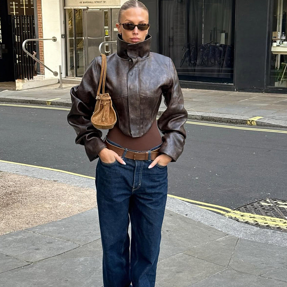 Slim Fit PU Leather Jacket
