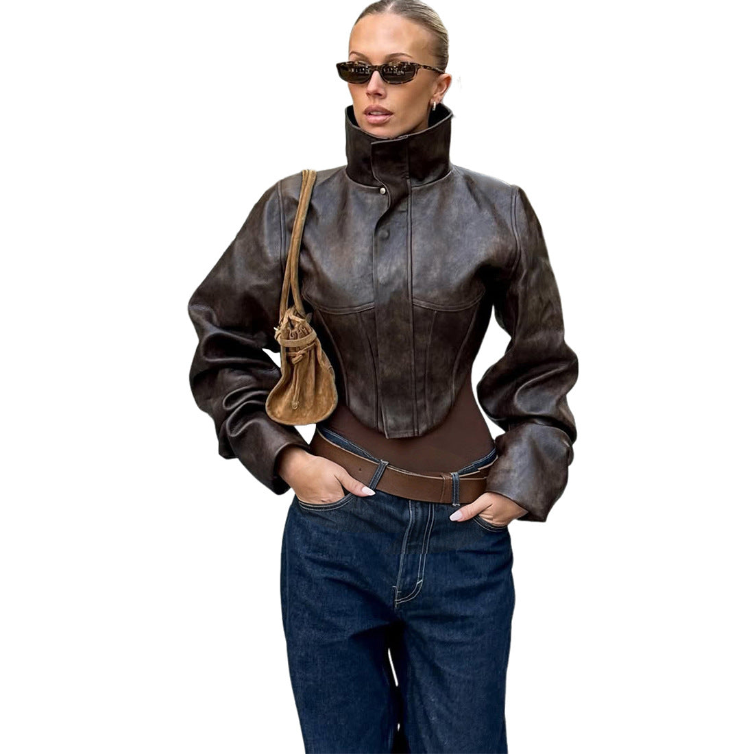 Slim Fit PU Leather Jacket