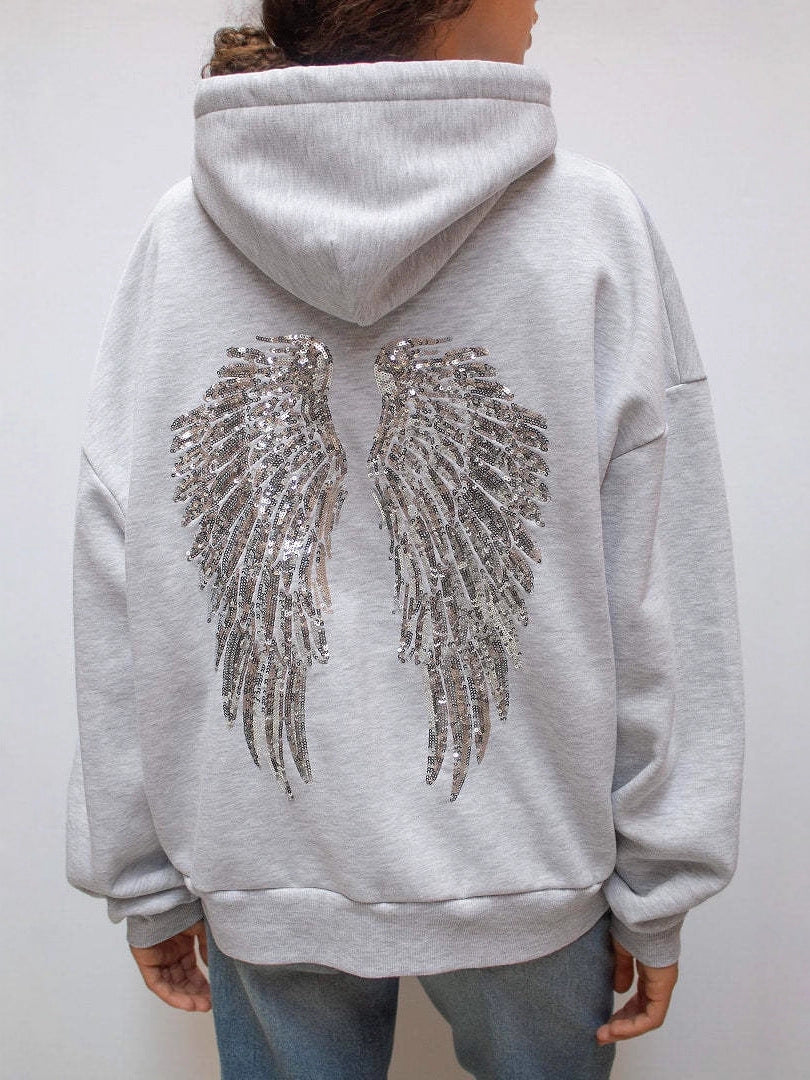 Sweet & Spicy Style Wings Sequin Casual Hoodie and Trousers