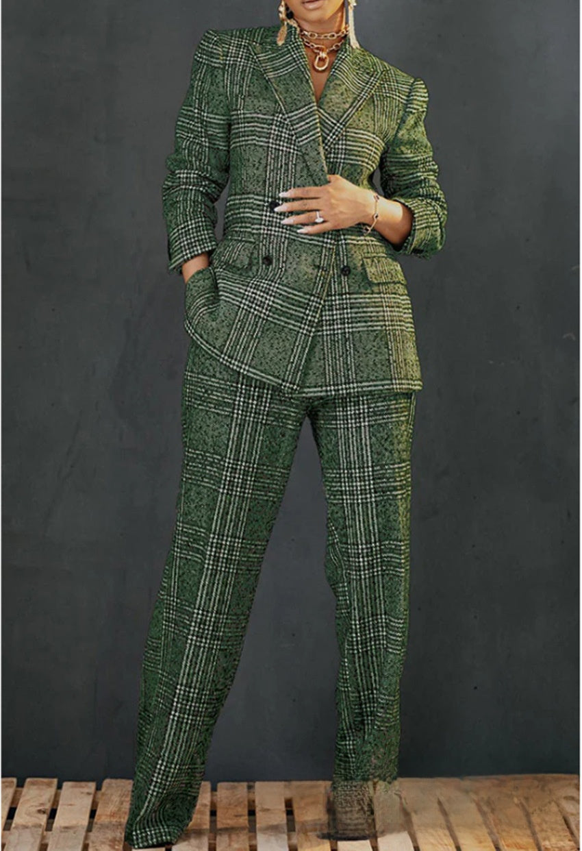 Women's plaid jacket pants