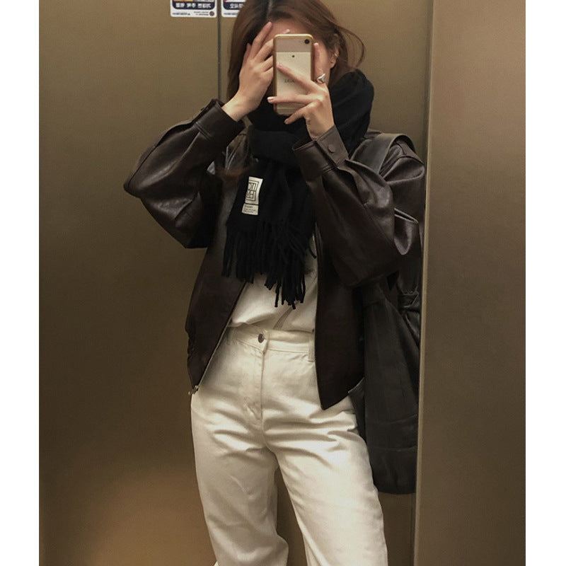 Womens PU Leather Biker Jacket