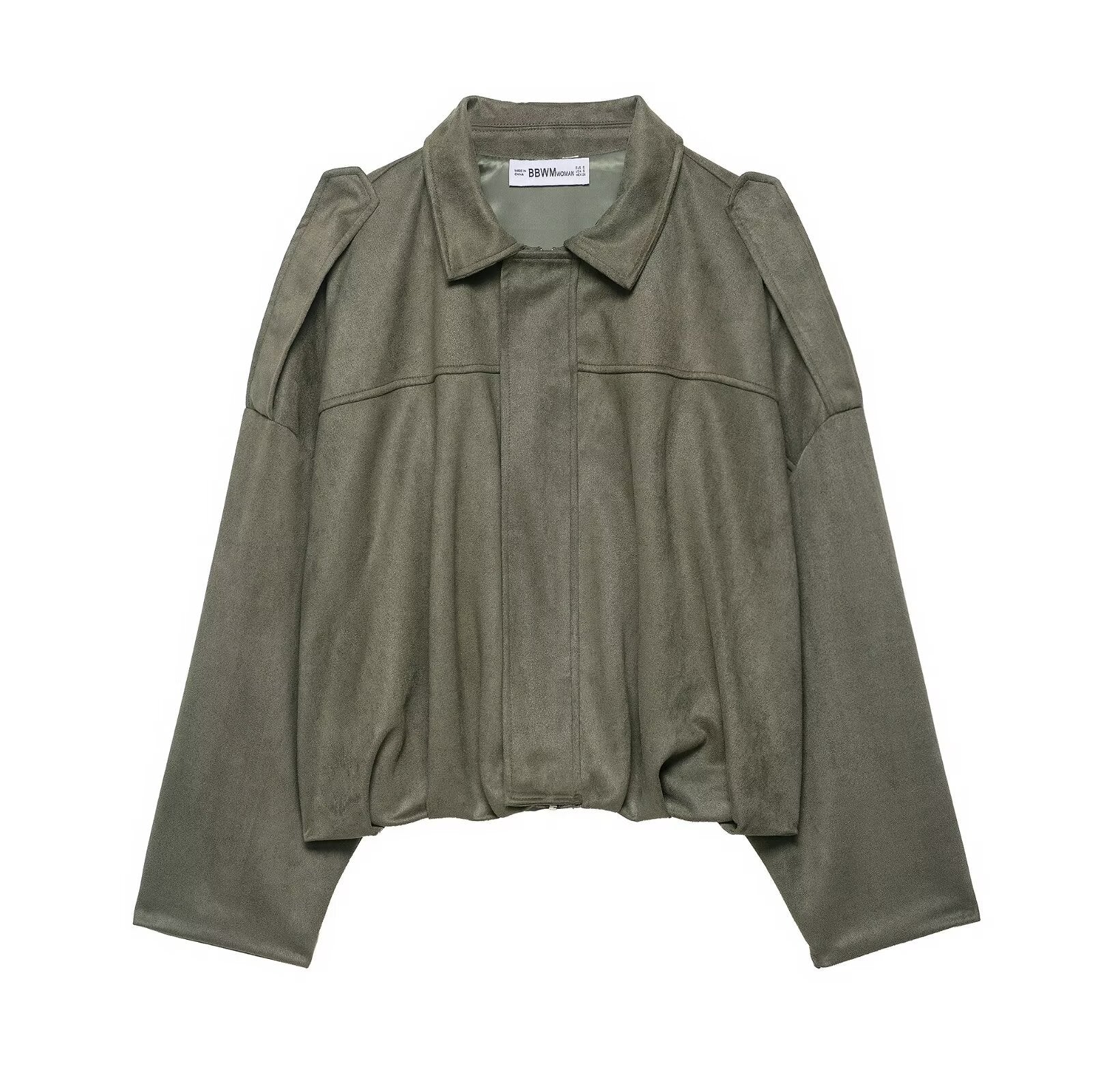 Womens Lapel Zipper Suede Jacket