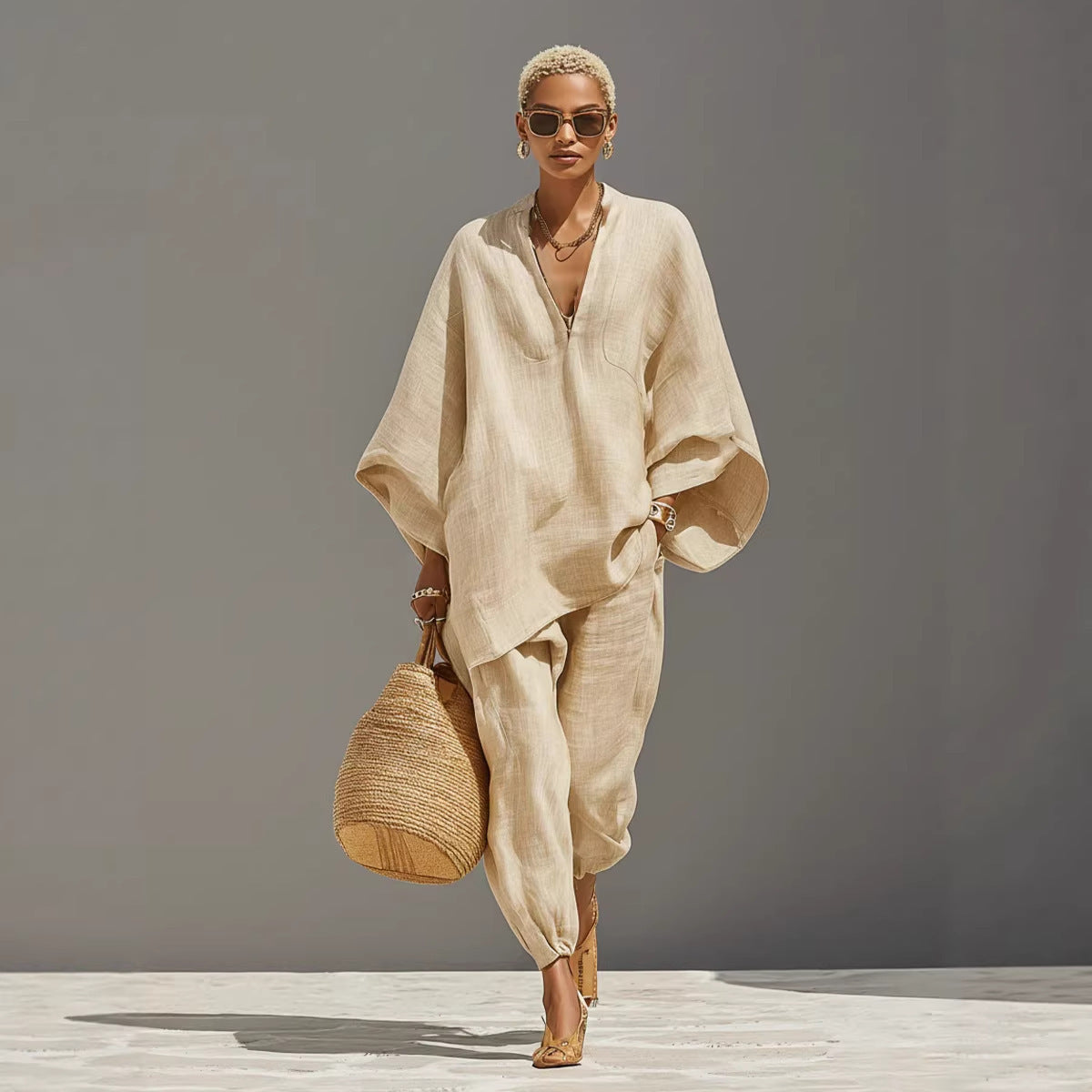 Womens Batwing Sleeve Casual Shirt Set
