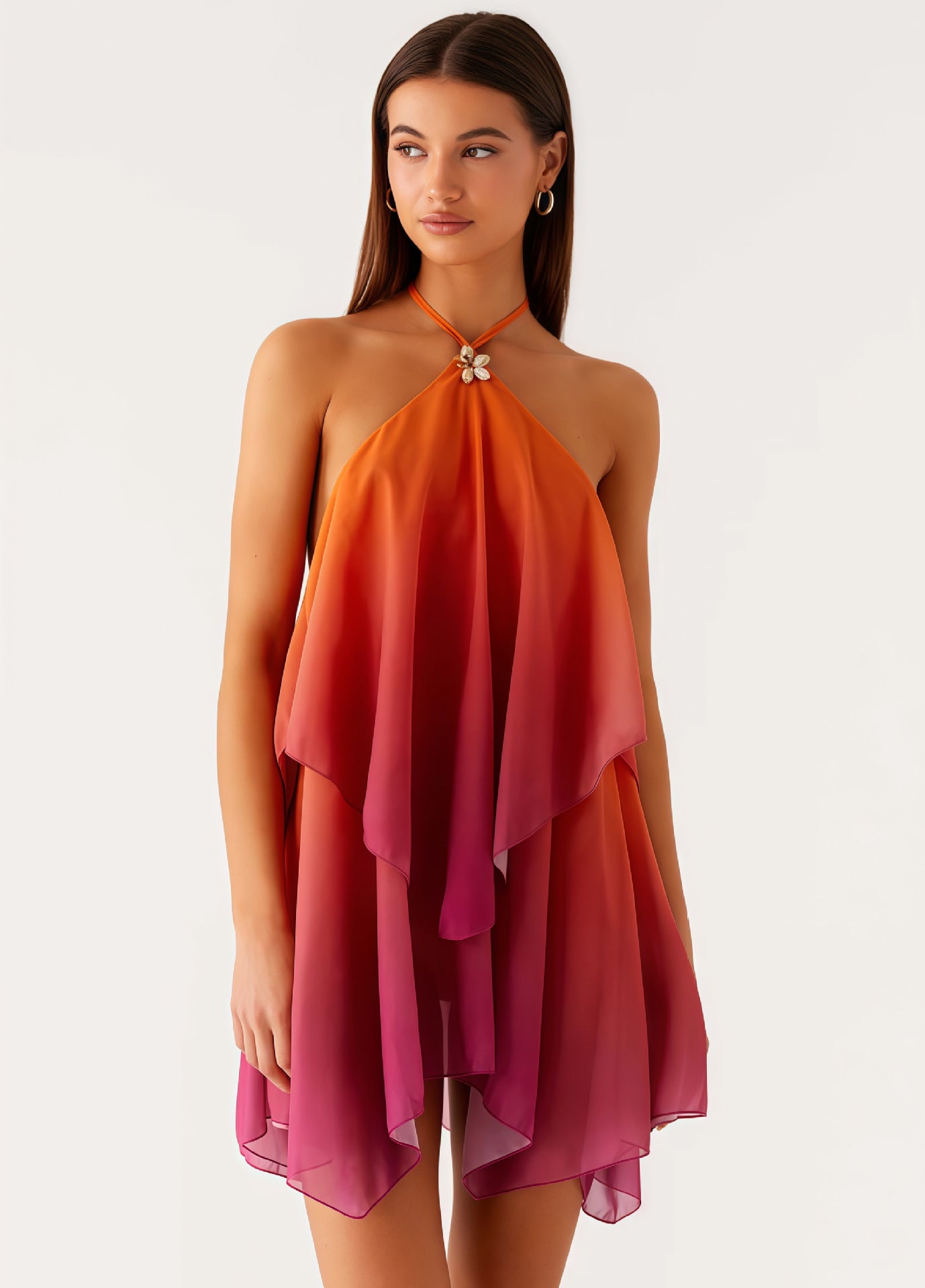 Halter Neck Gradient Mesh Dress