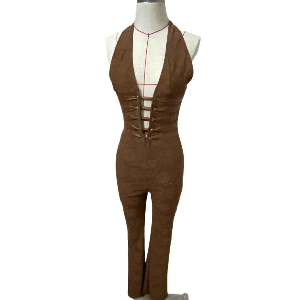 Lace Halter Neck Wide-Leg Jumpsuit