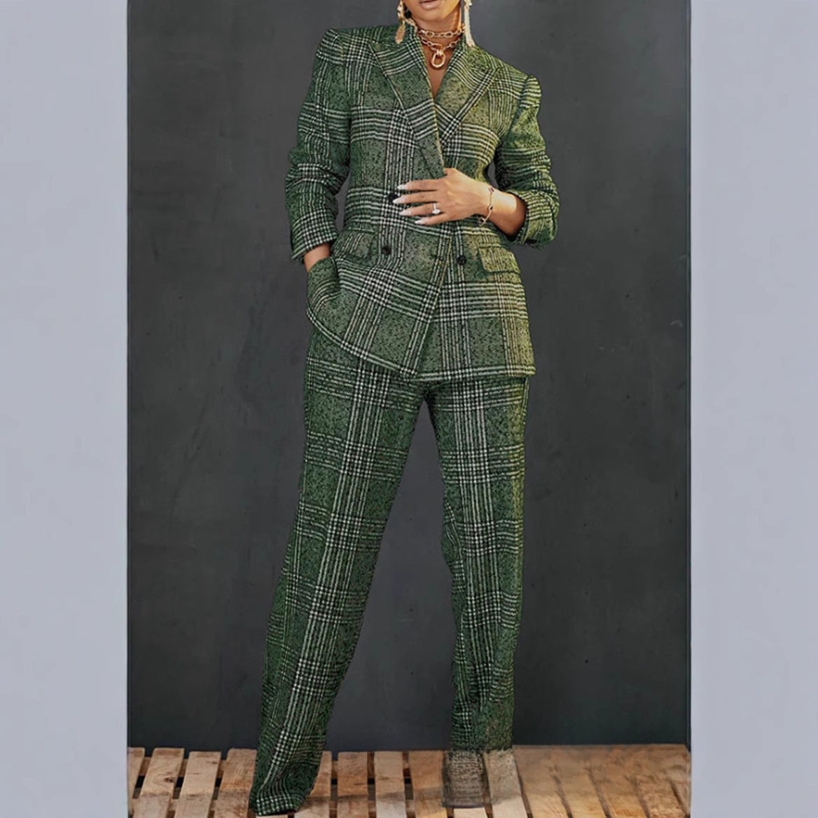 Women's plaid jacket pants