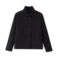 Womens Stand Collar Button Woolen Jacket