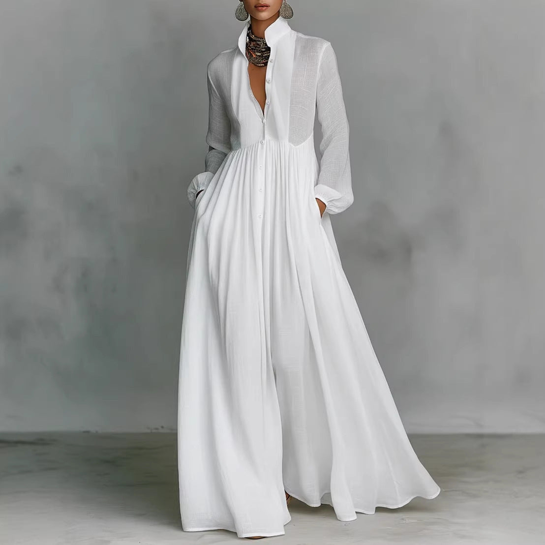 Elegant Pleated Long Sleeve Dress