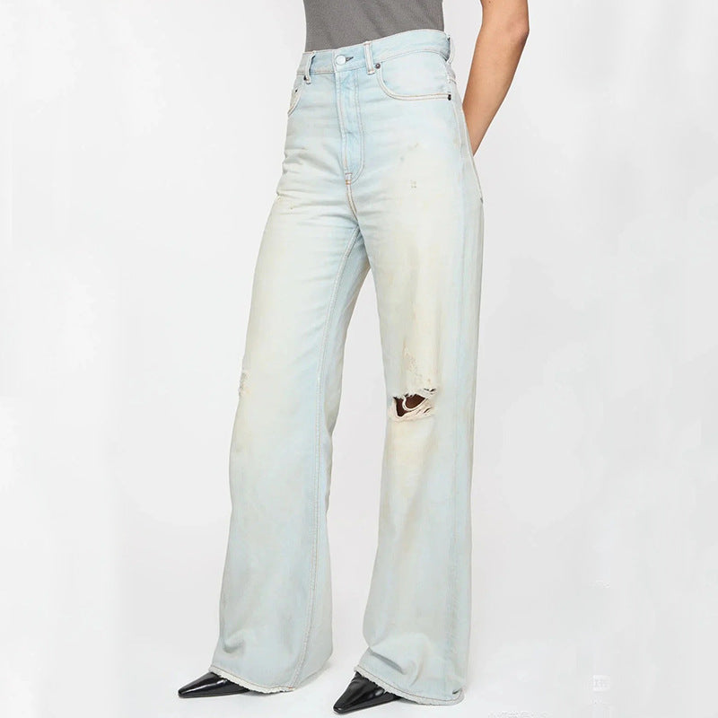 Light Blue High Waist Distressed Denim Pants