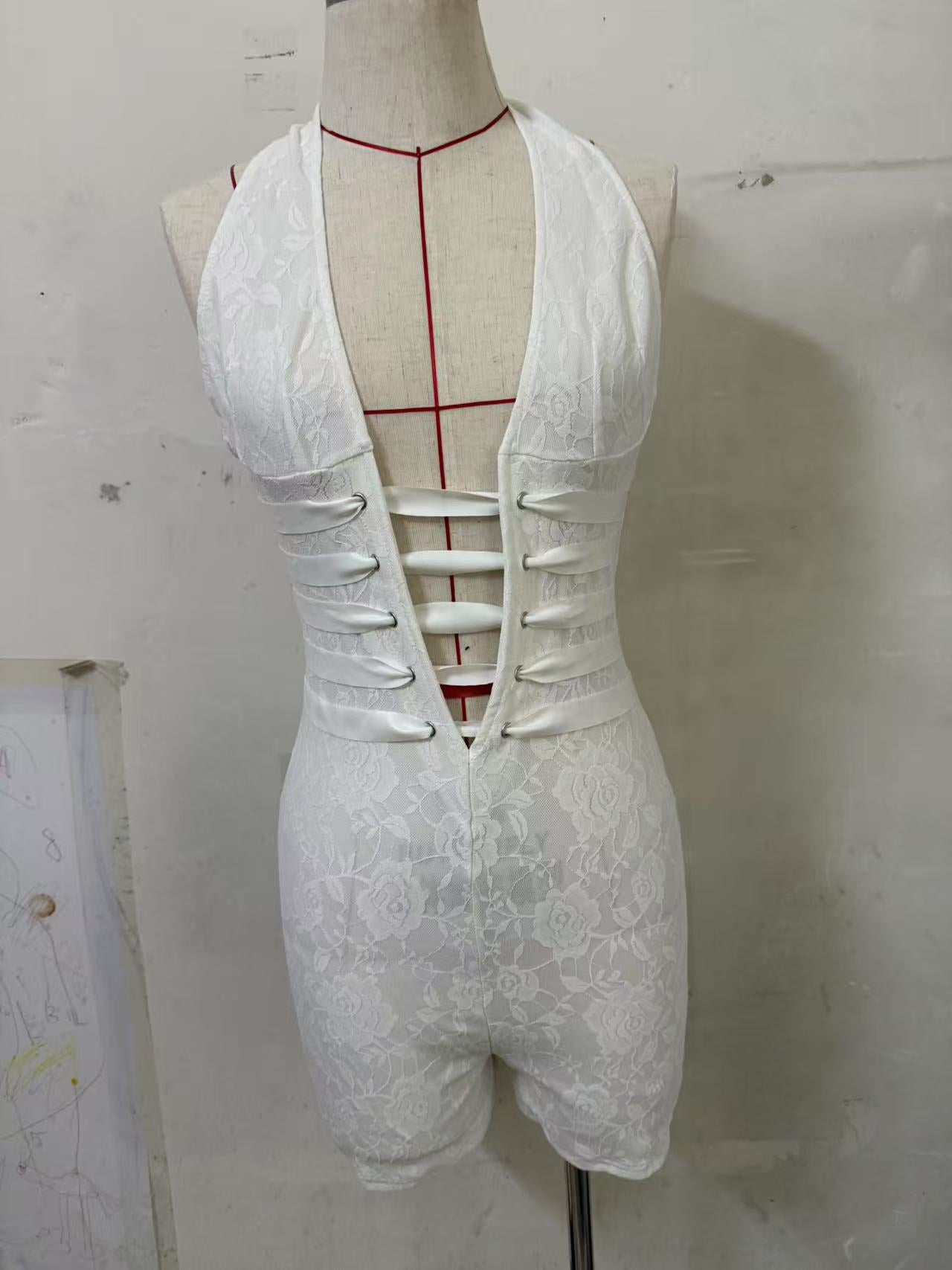 Lace Halter Neck Wide-Leg Jumpsuit