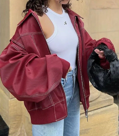 Retro Loose Fit Lapel Zipper Jacket
