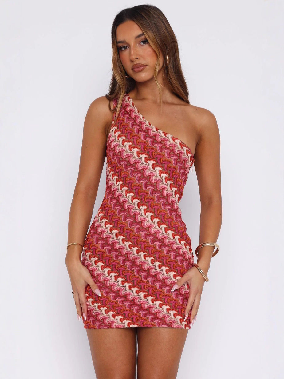 One Shoulder Ethnic Style Hollow Out Dress