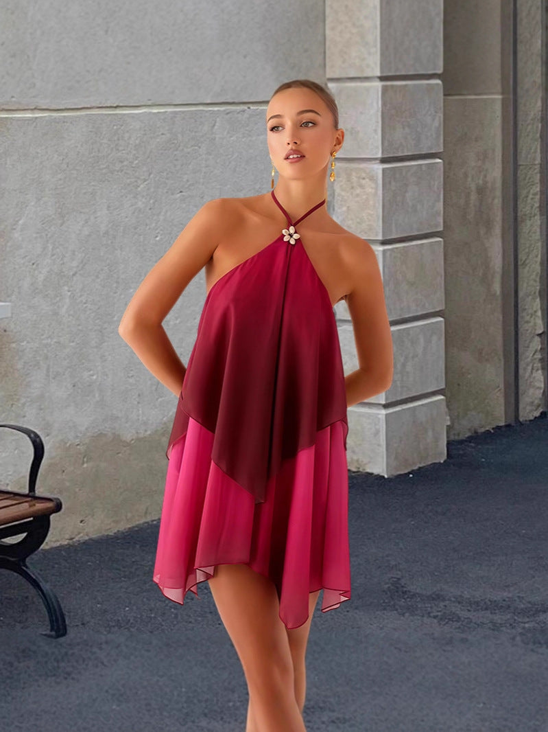 Halter Neck Gradient Mesh Dress