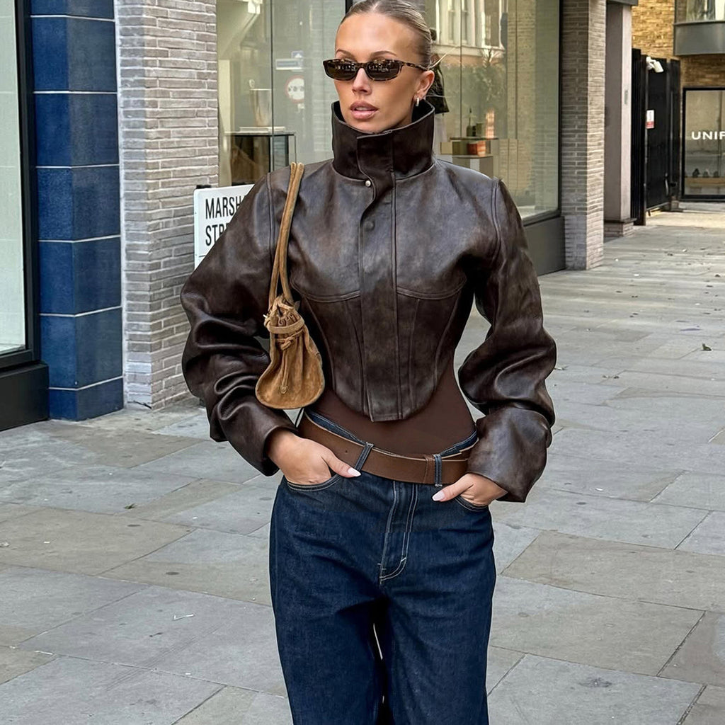 Slim Fit PU Leather Jacket