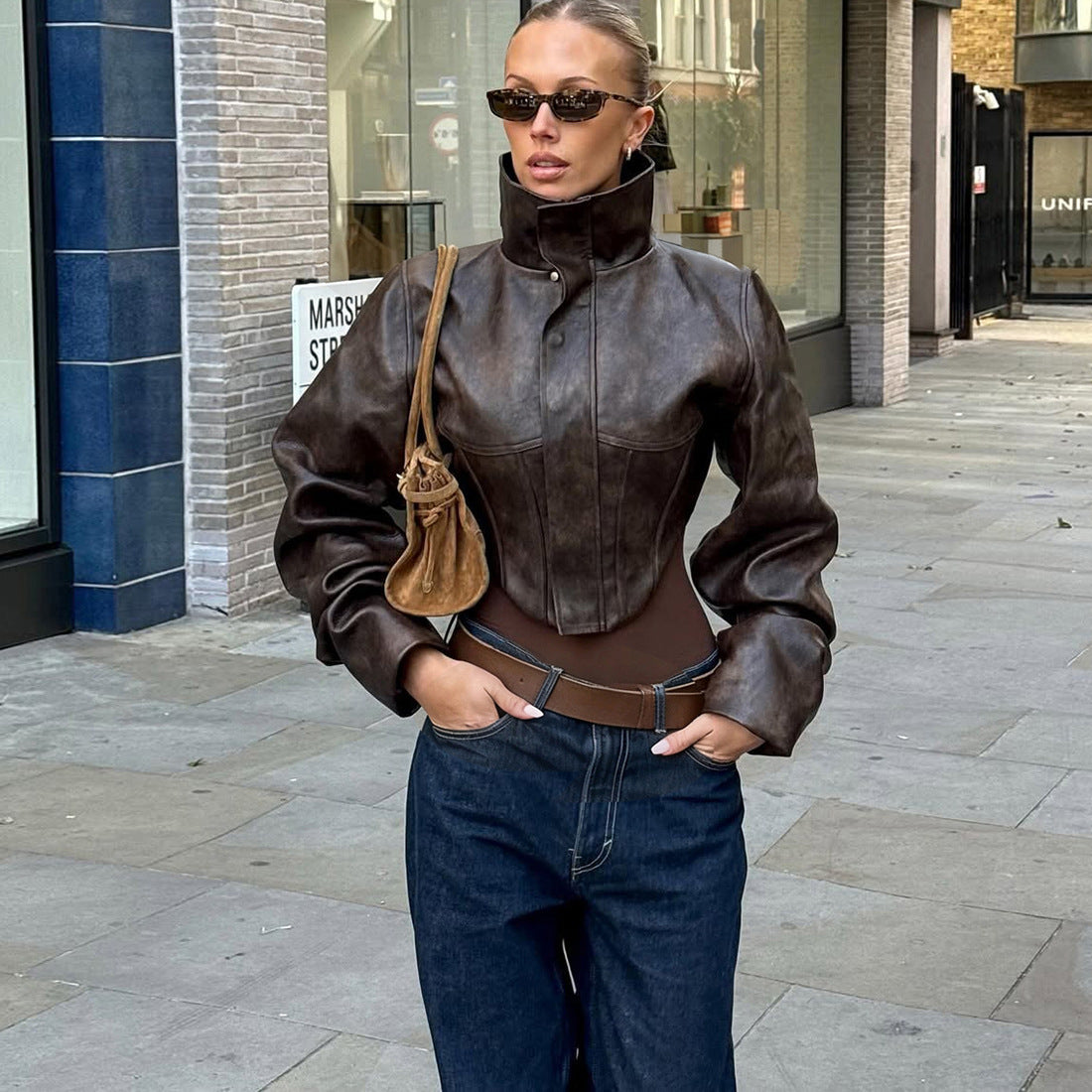 Slim Fit PU Leather Jacket