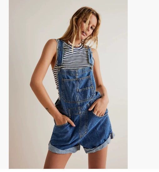 Women's Denim Suspender Shorts