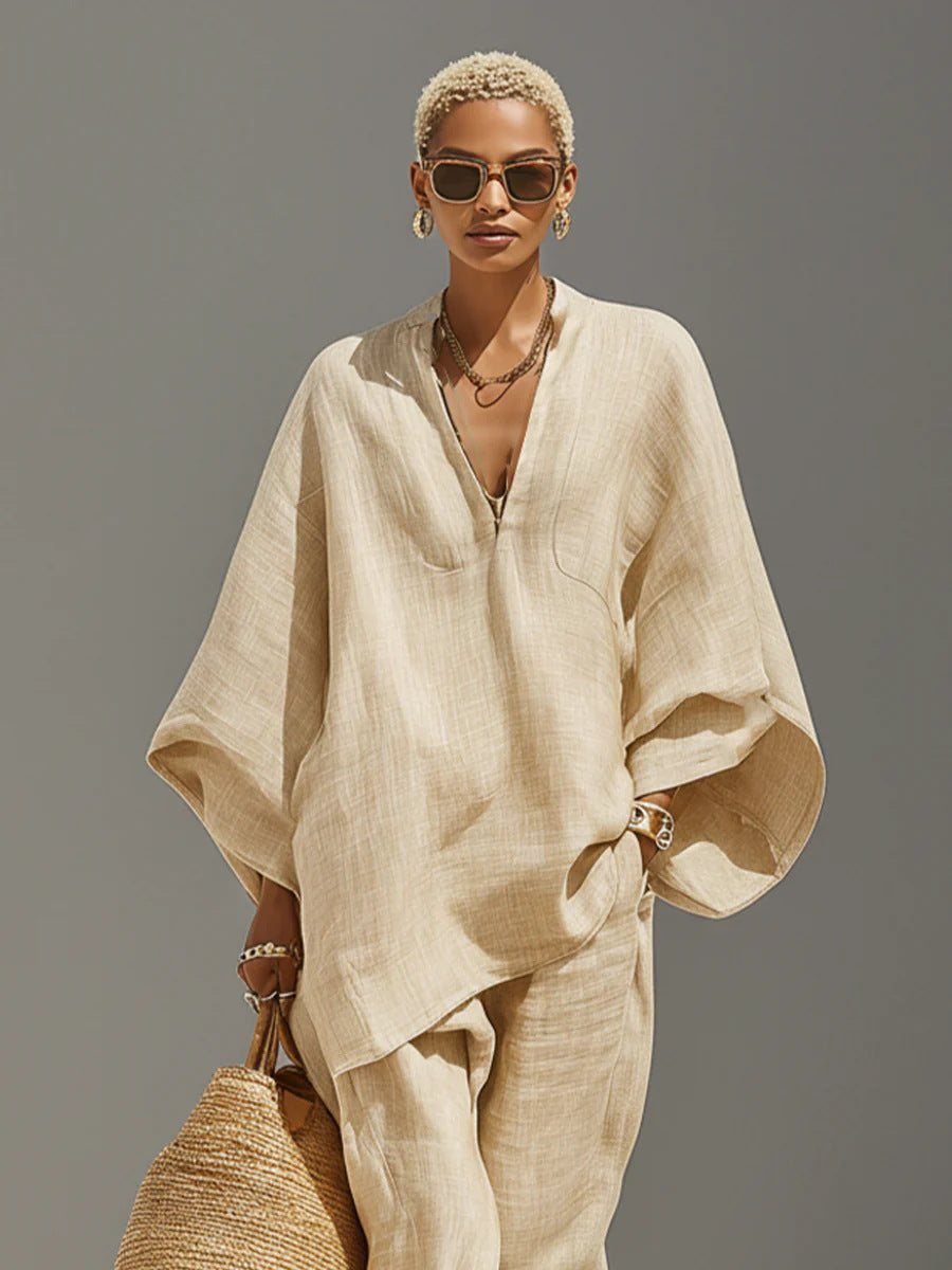 Womens Batwing Sleeve Casual Shirt Set