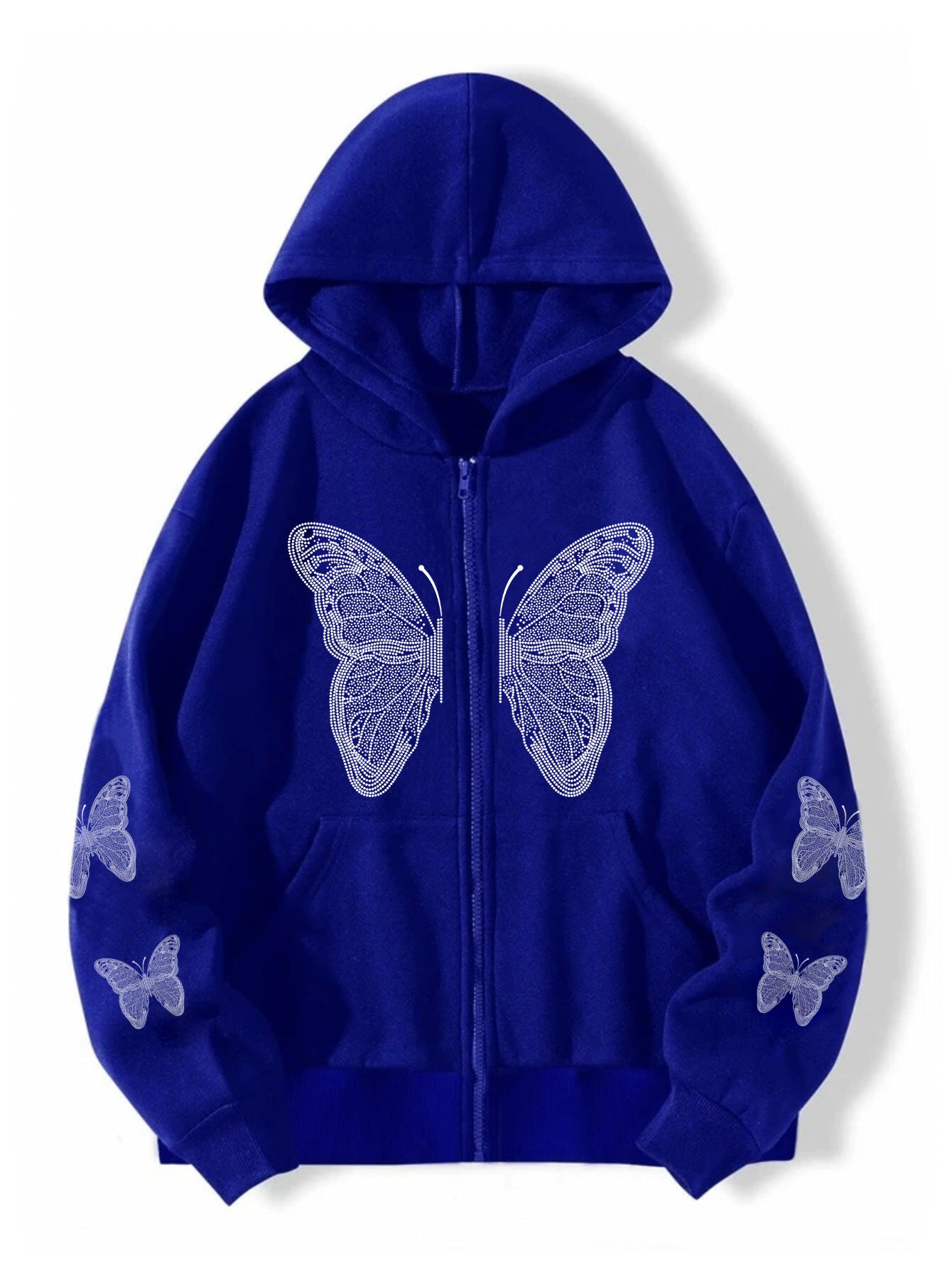 Butterfly Print Fleece Hooded Sweatshirt