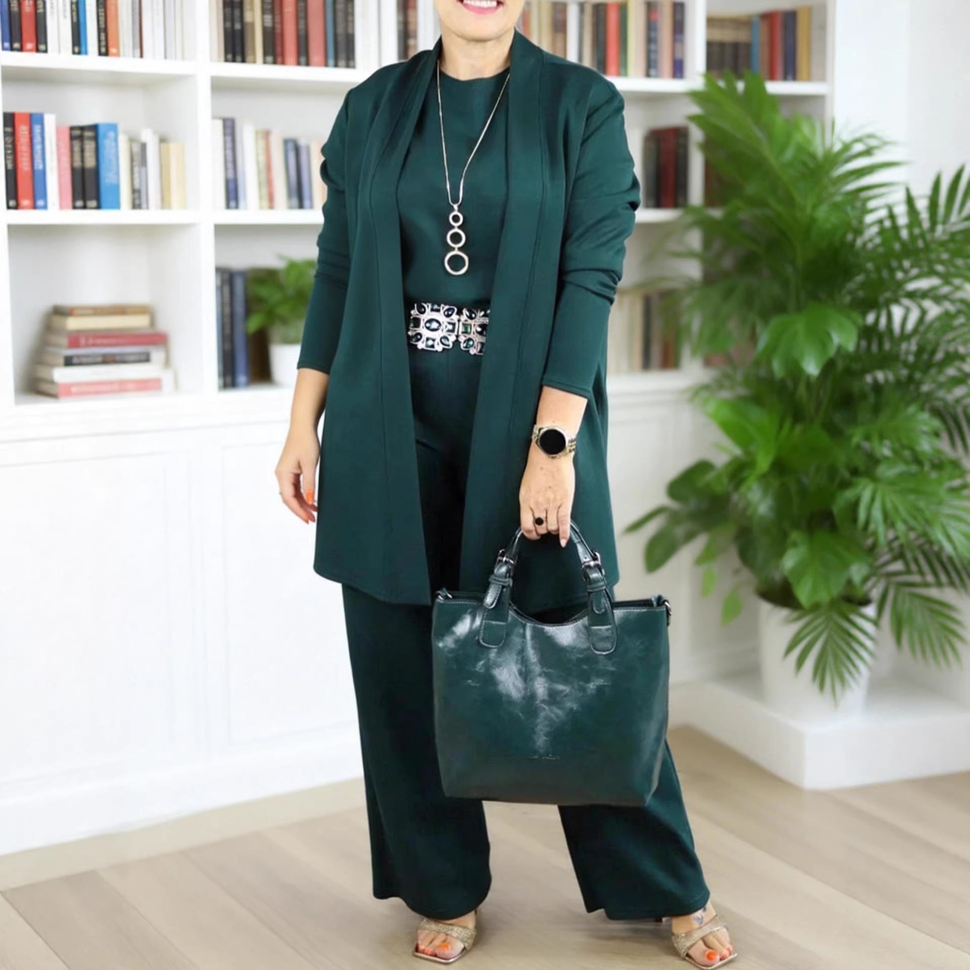 Women Knit Three Piece Cardigan and Pants Outfit