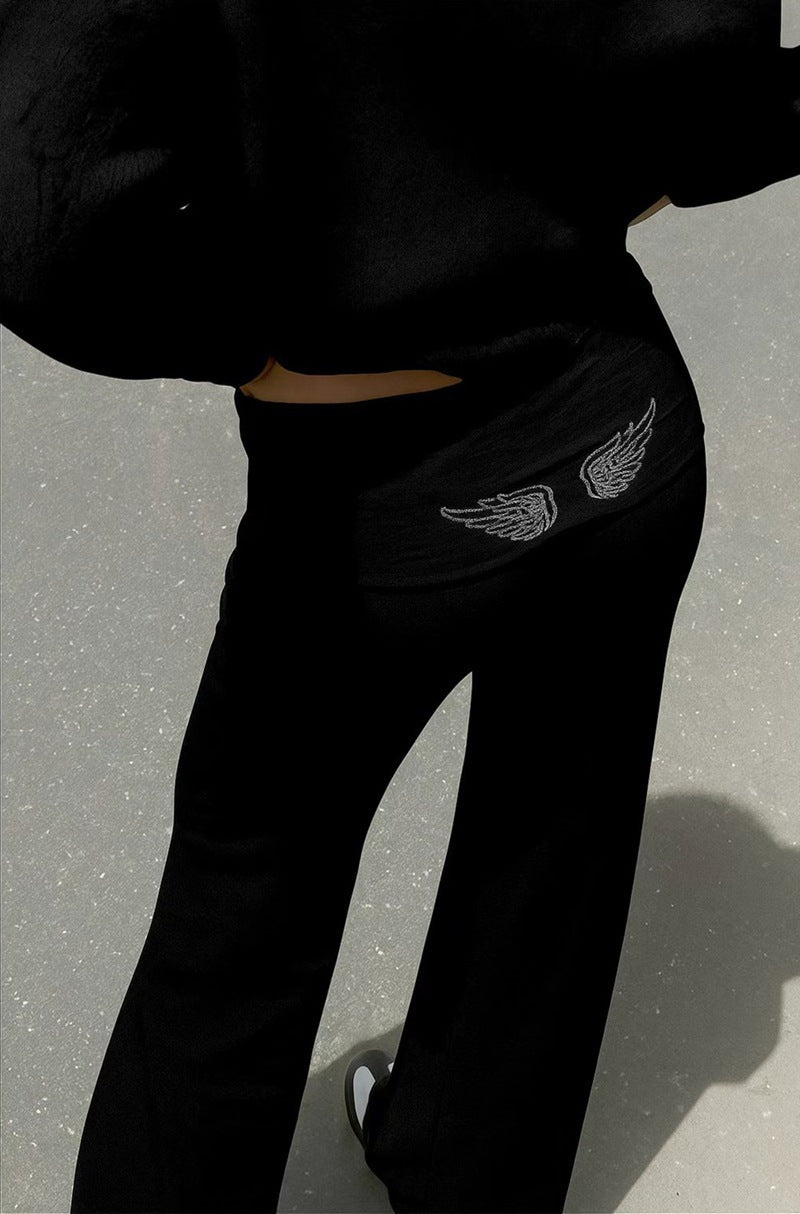 Sweet & Spicy Style Wings Sequin Casual Hoodie and Trousers