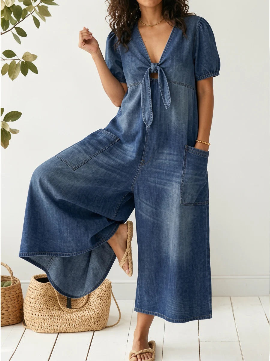 Women's Denim V-Neck Jumpsuit