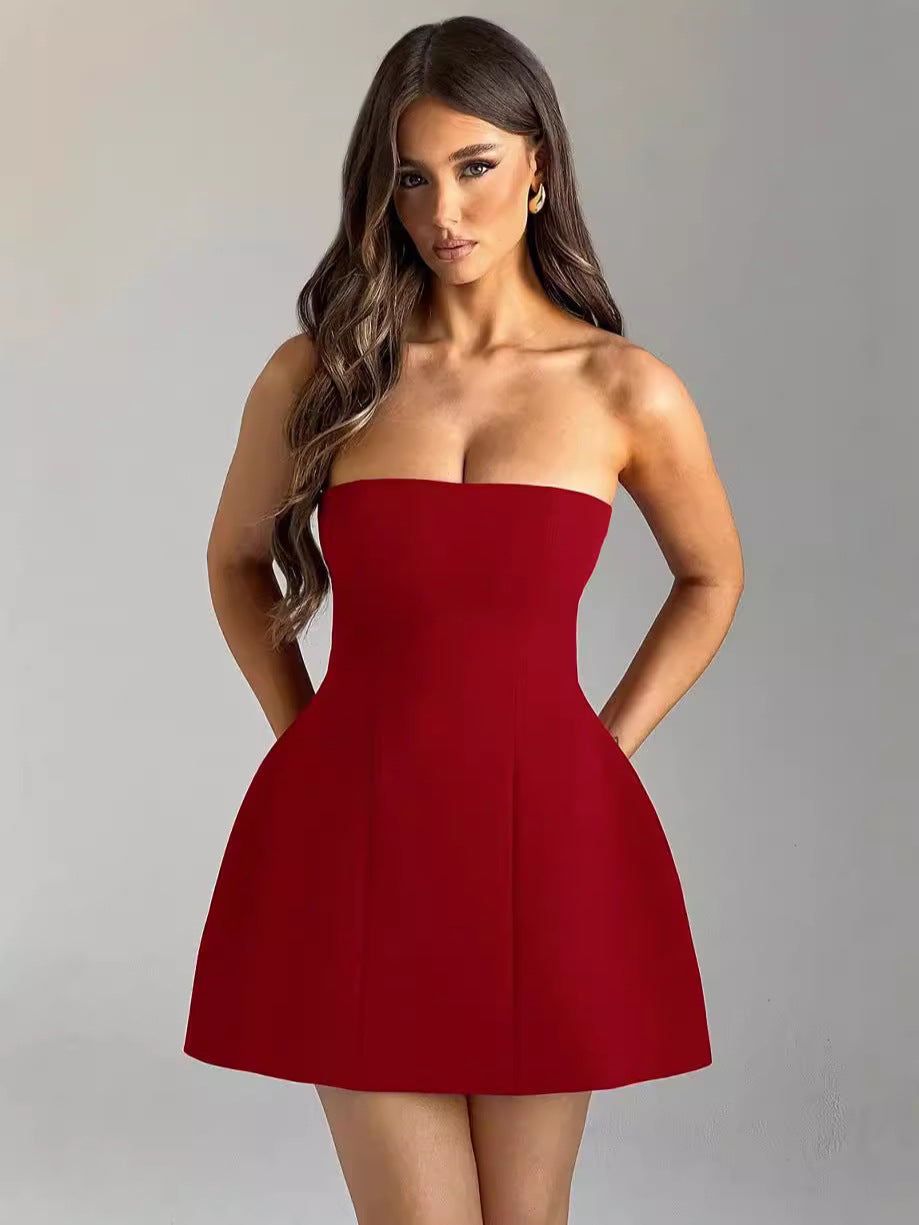 Womens High Waist Tube Top Dress