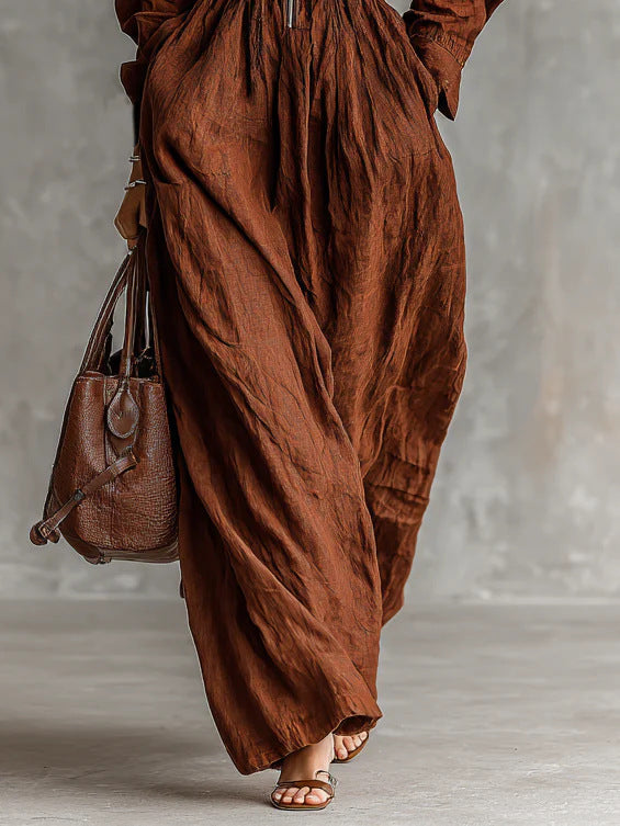 Women's Zip-Up Lapel Long Dress